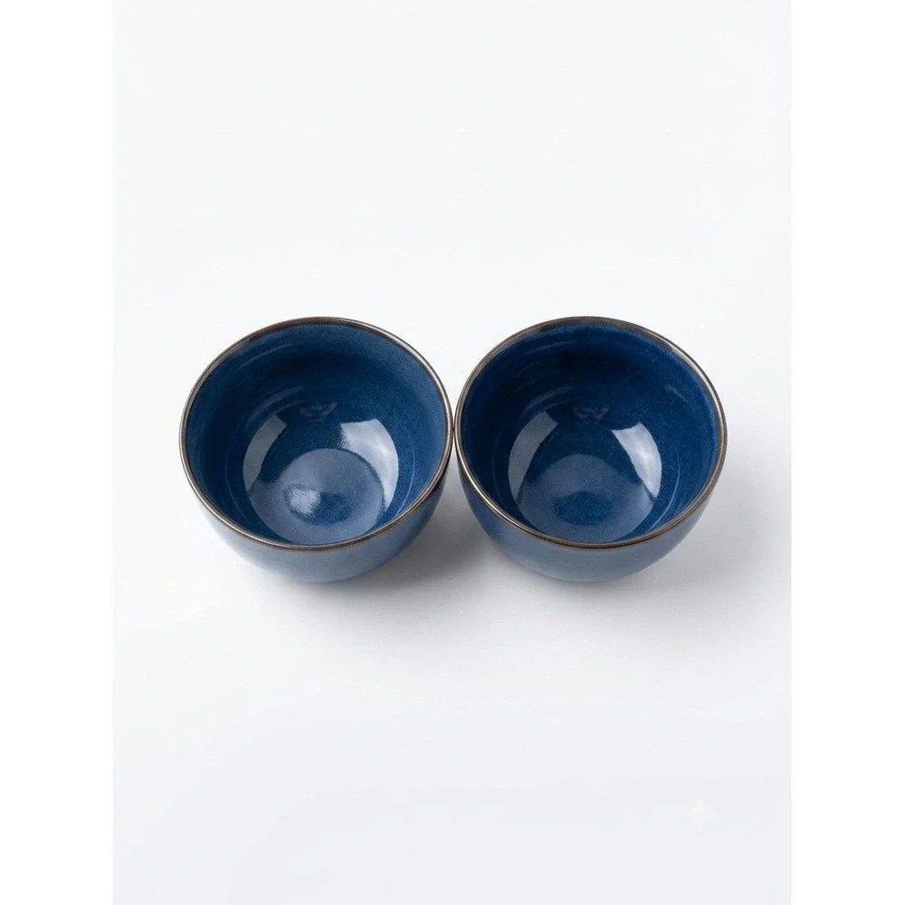 INFUSE Cobalt Blue Ceramic Stoneware Small Dip Sauce Bowls Set of 2 Glossy Glaze
